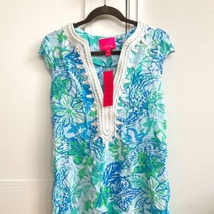 NEW Lilly Pulitzer Madia Tunic Dress Whisper Blue Boom Croc A Locca XS $178 MSRP